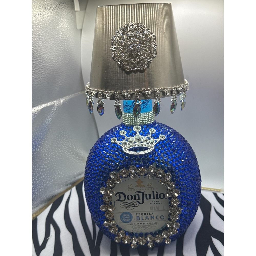 Rhinestone Don Julio Tequila Bottle Lamp, Cobalt Blue Decor‎